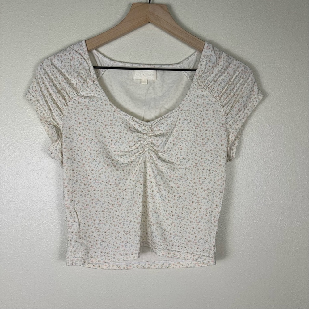 MY MUM MADE IT Dainty Cashmere Floral Sweetheart XL Baby Crop Cap Sleeve Top